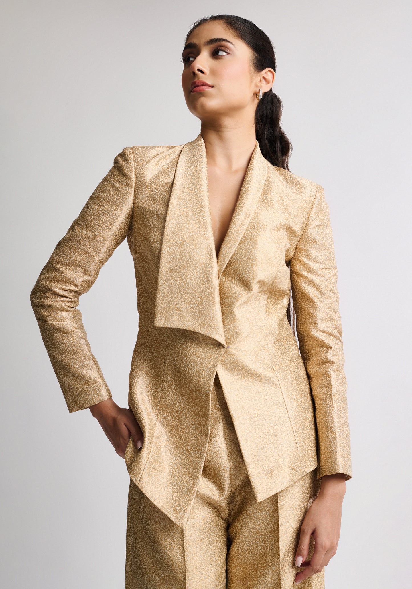 Champagne Floral Brocade Suit