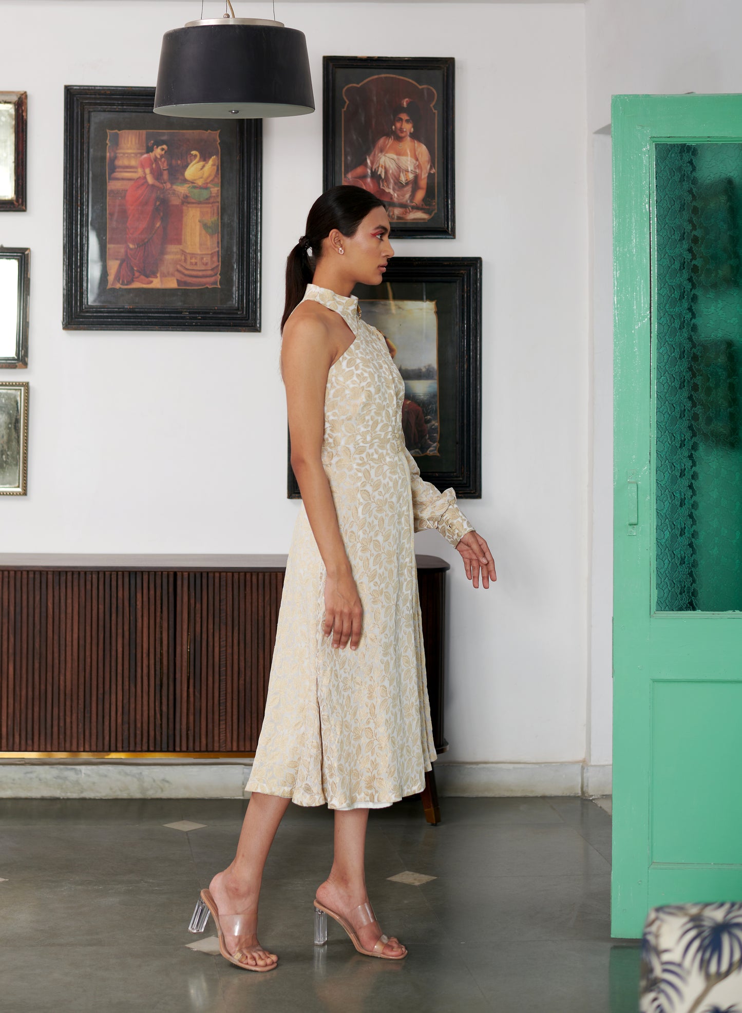 Ivory Munga Brocade Dress