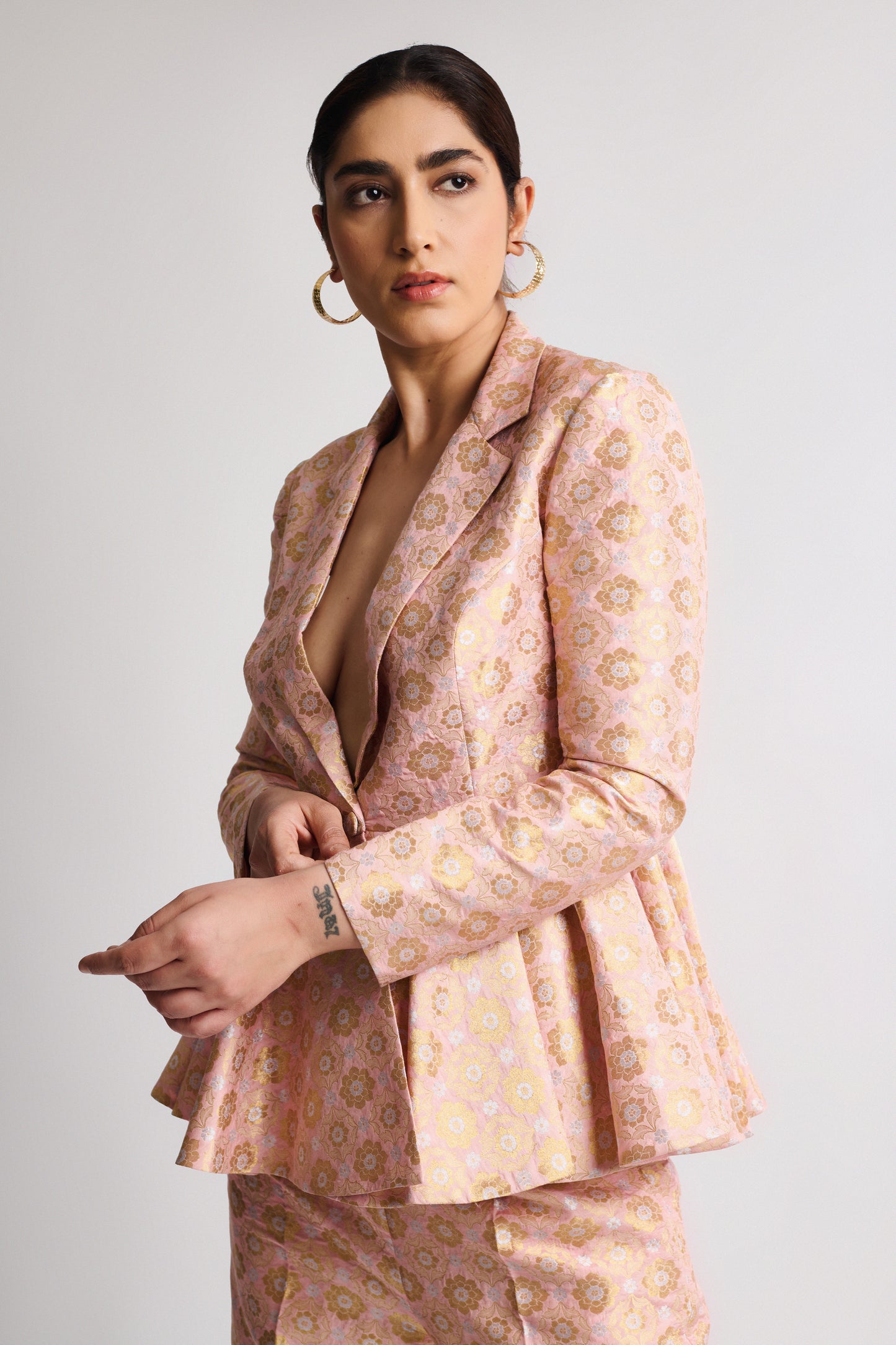 Blush Peach Brocade Pantsuit