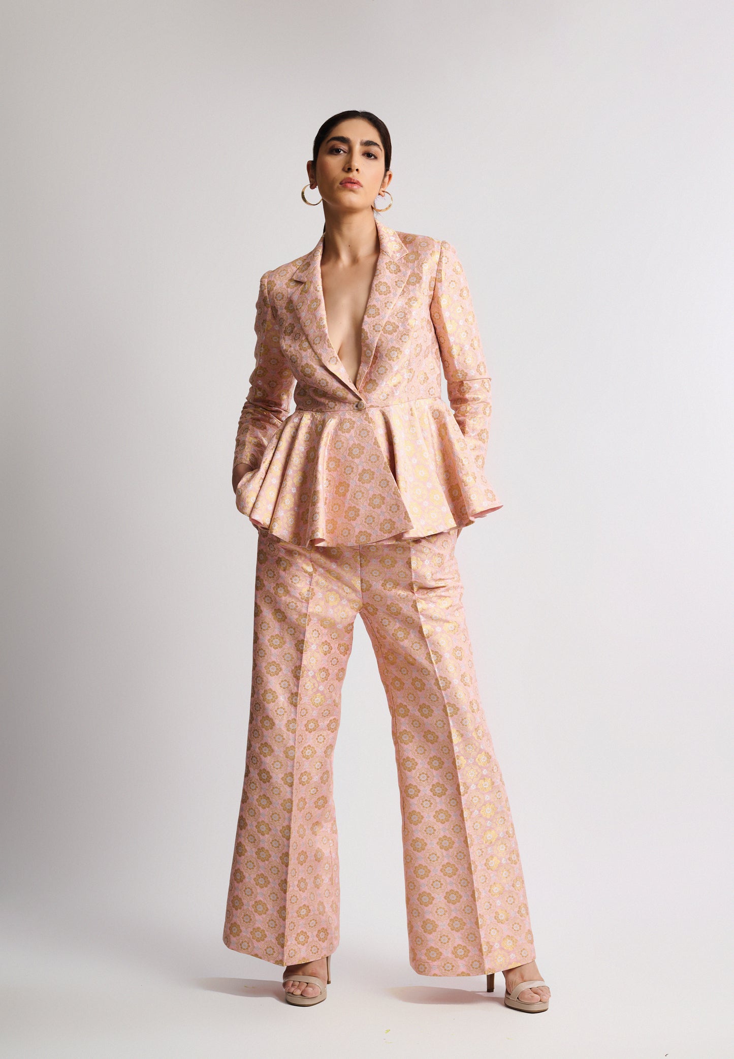 Blush Peach Brocade Pantsuit