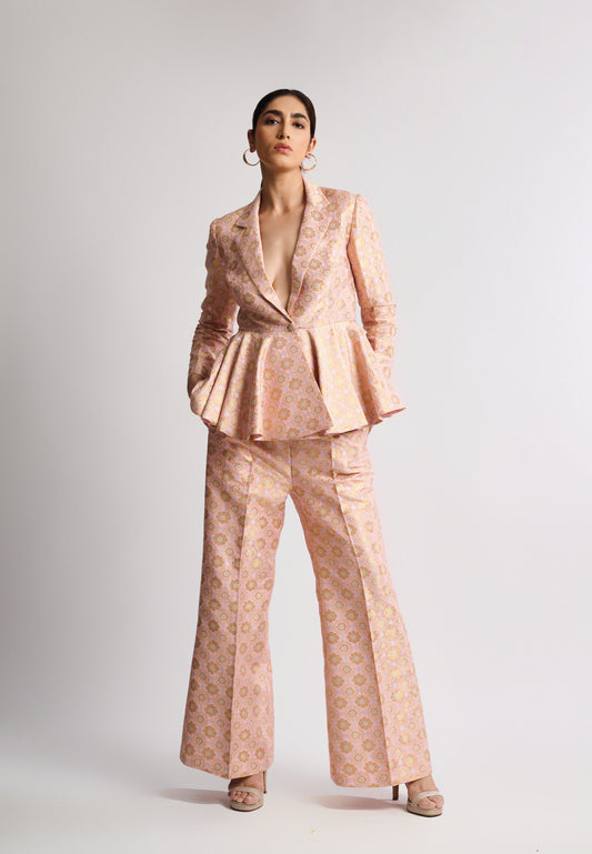 Blush Peach Brocade Pantsuit