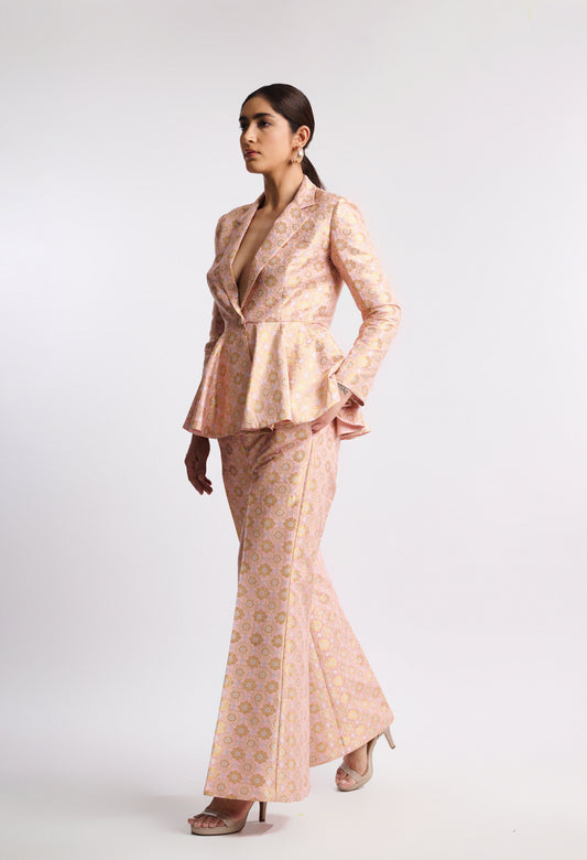 Blush Peach Brocade Pantsuit