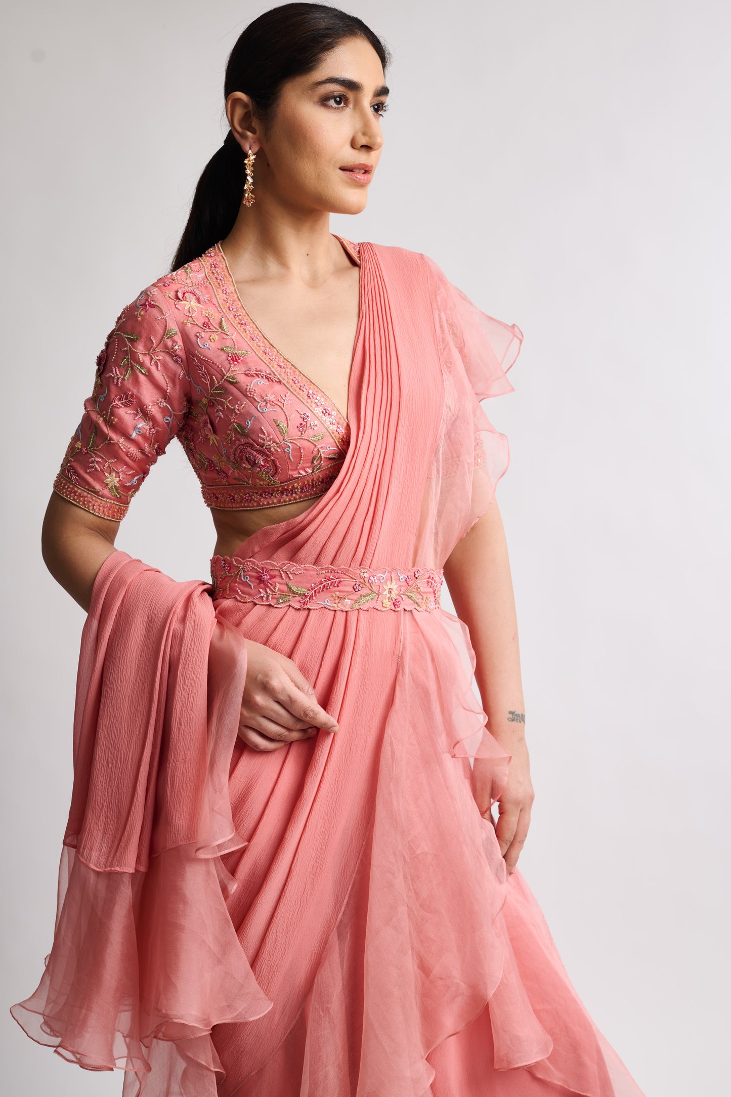 Blush Ruffle Drape Saree