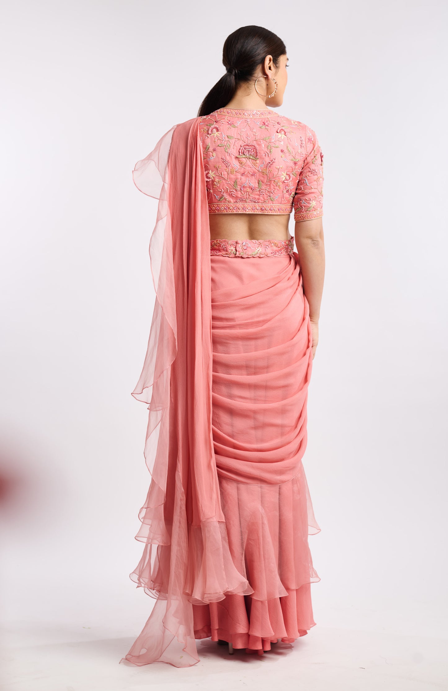 Blush Ruffle Drape Saree