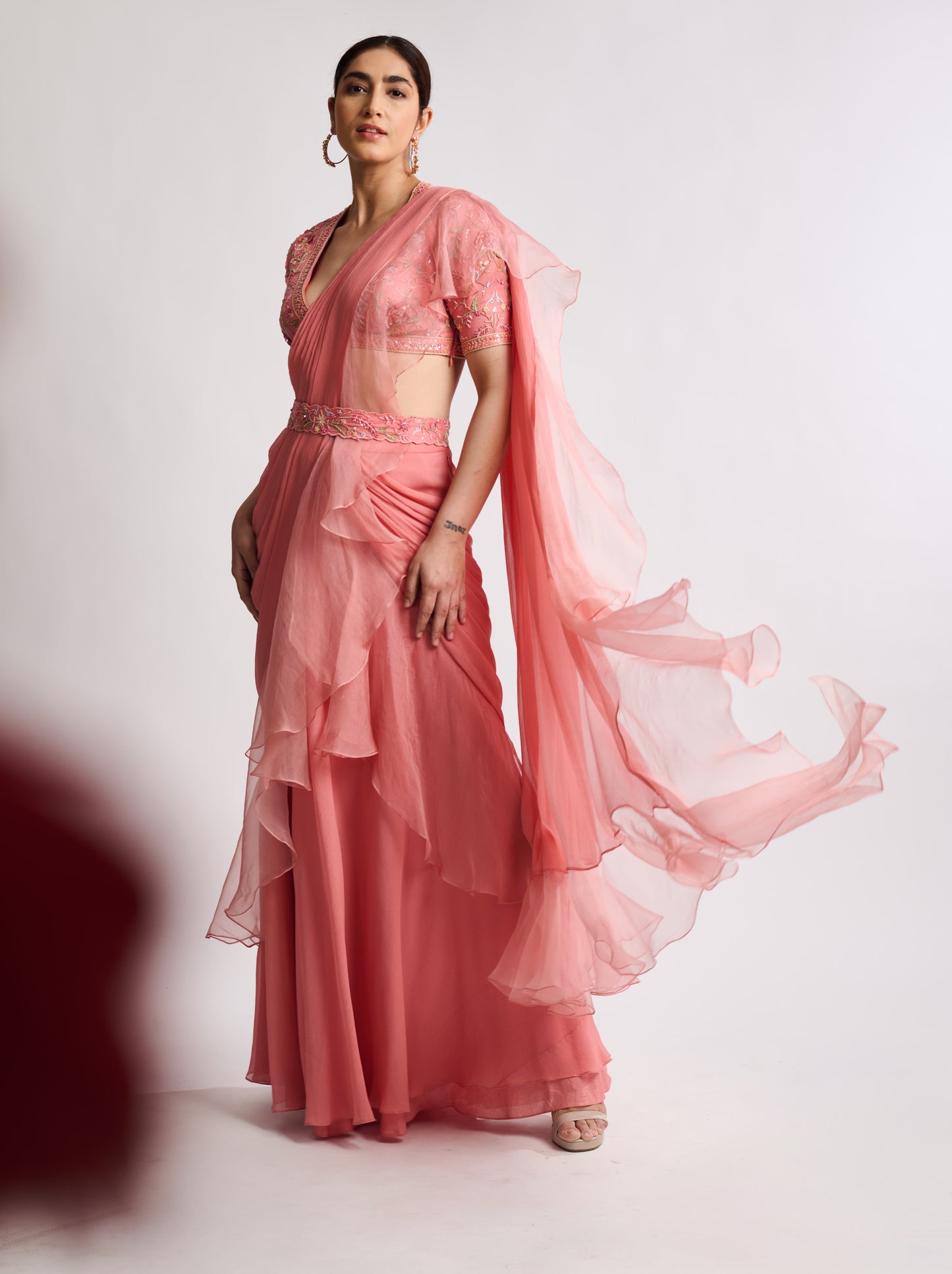 Blush Ruffle Drape Saree