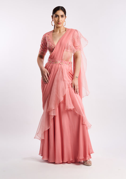 Blush Ruffle Drape Saree