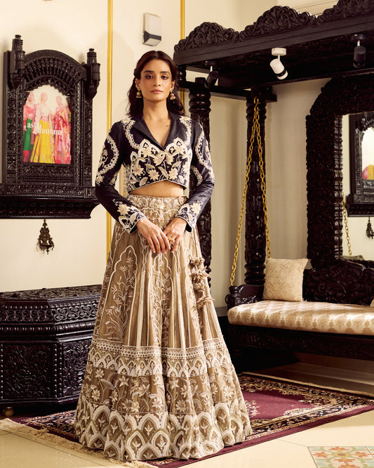 Champagne Noir Lehenga