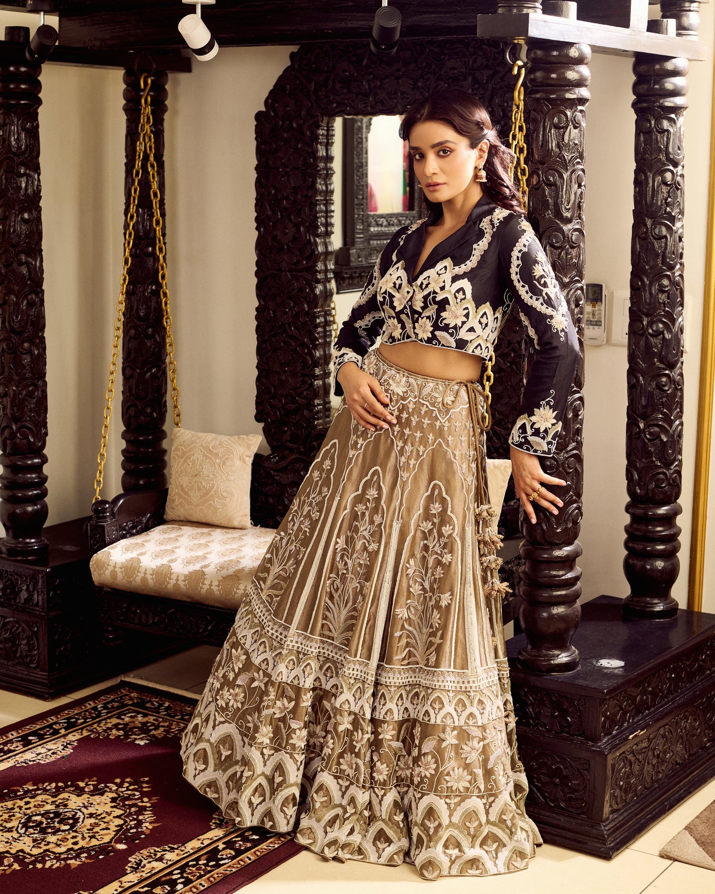 Champagne Noir Lehenga