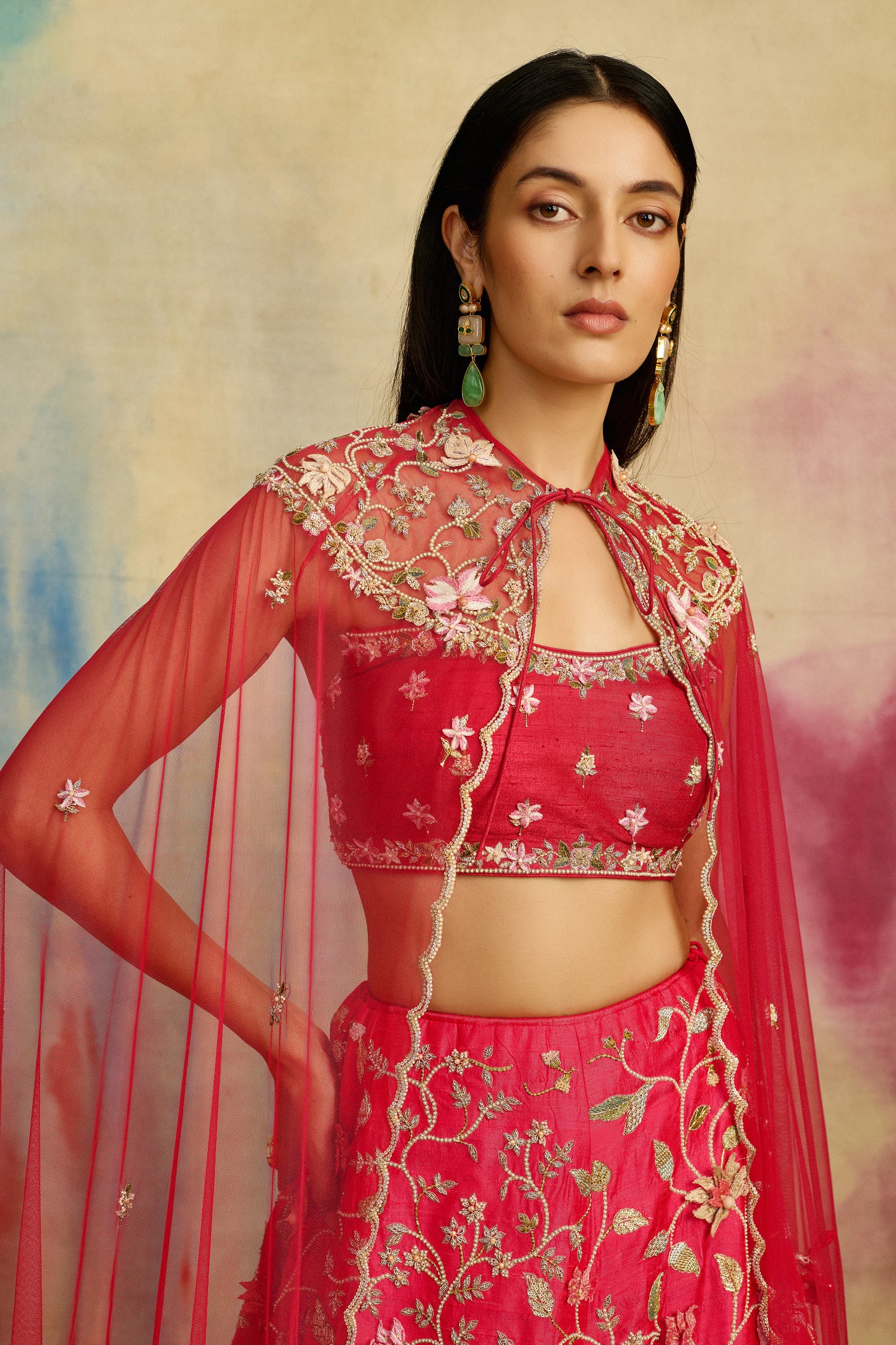 Coral Butterfly Bloom Lehenga