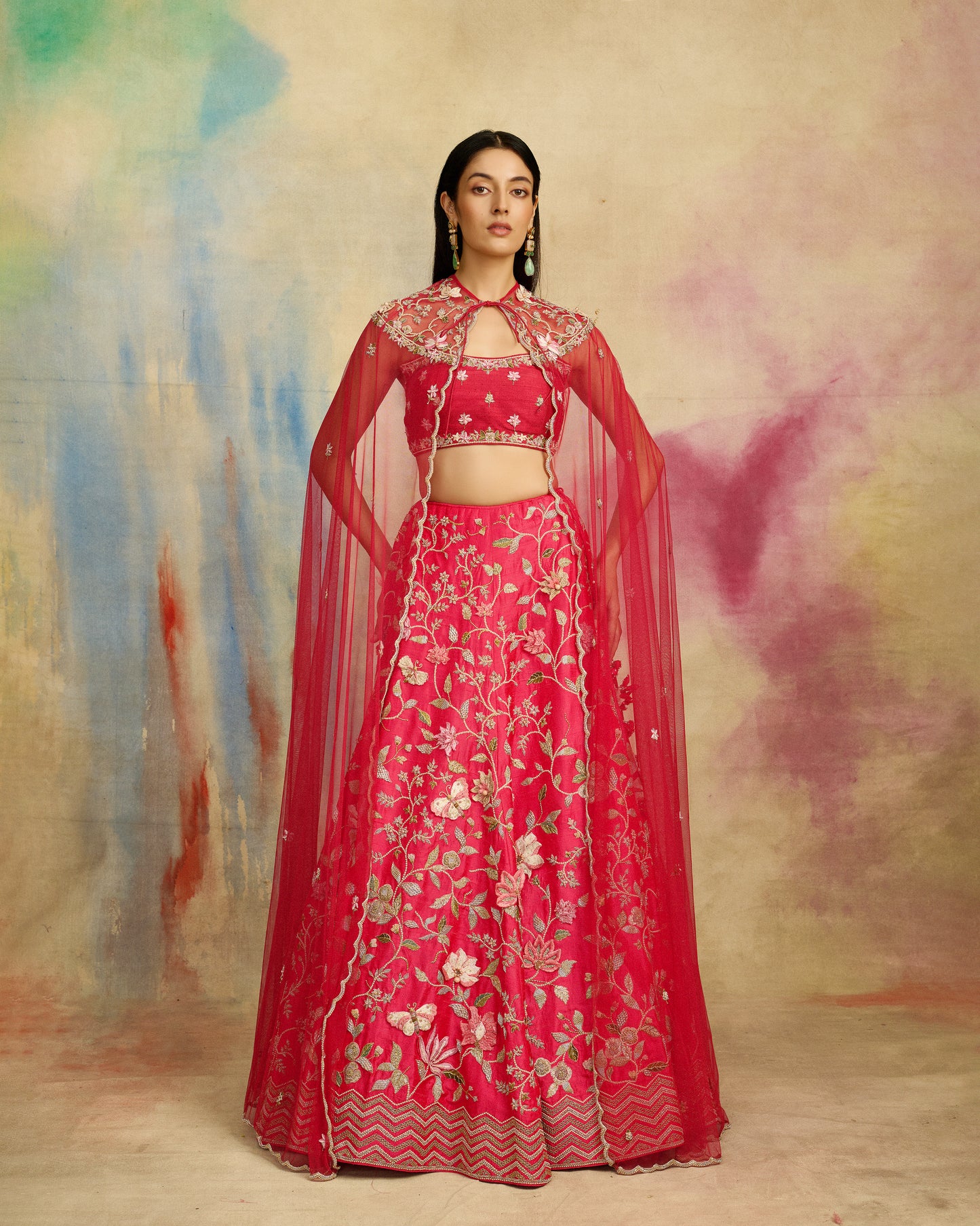 Coral Butterfly Bloom Lehenga