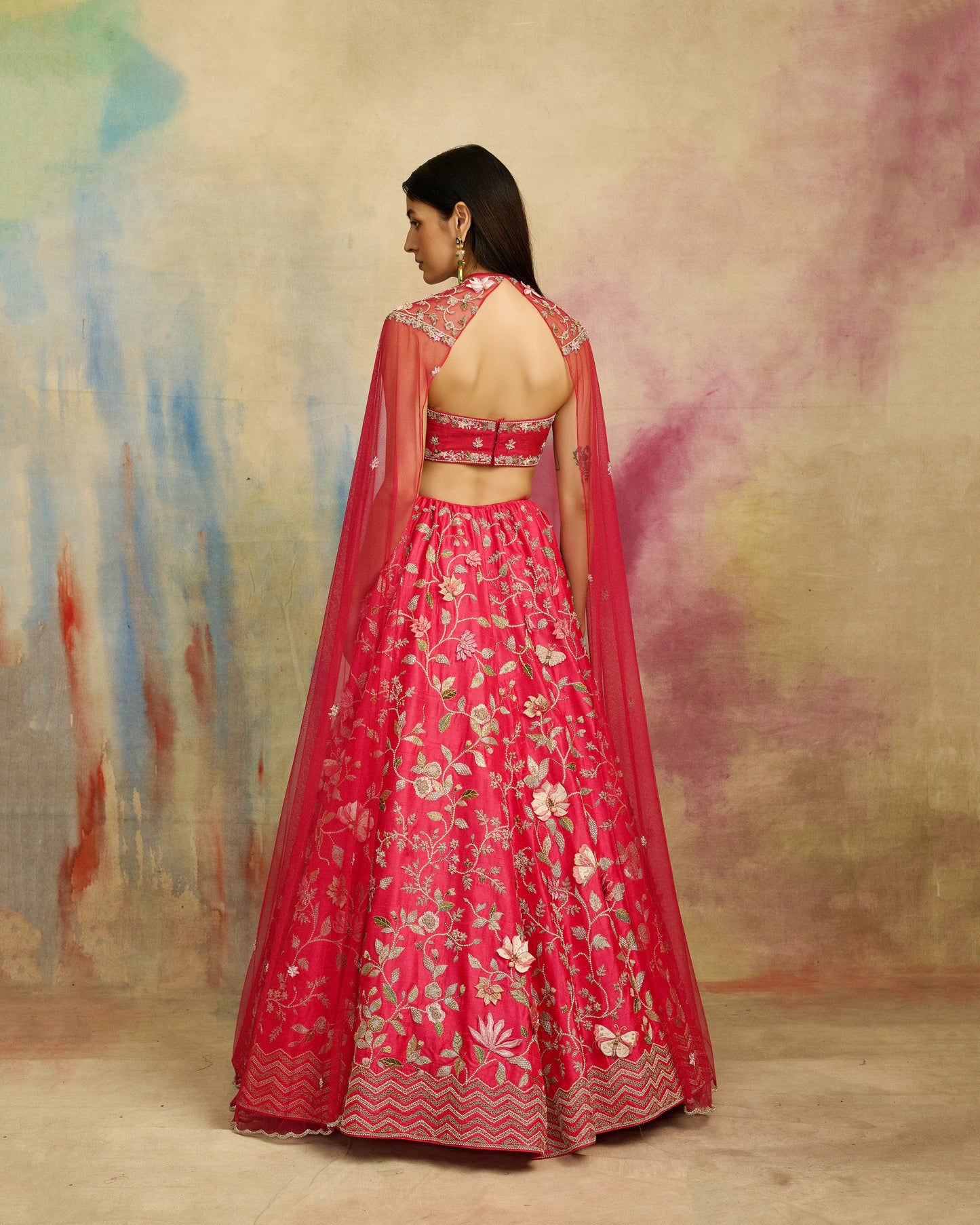 Coral Butterfly Bloom Lehenga