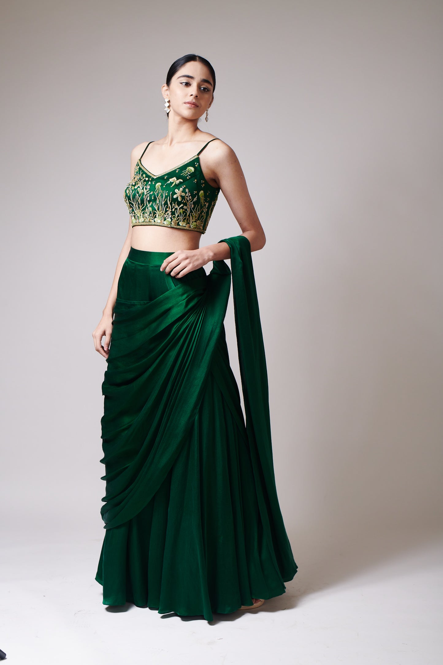 Emerald Grace Drape Saree