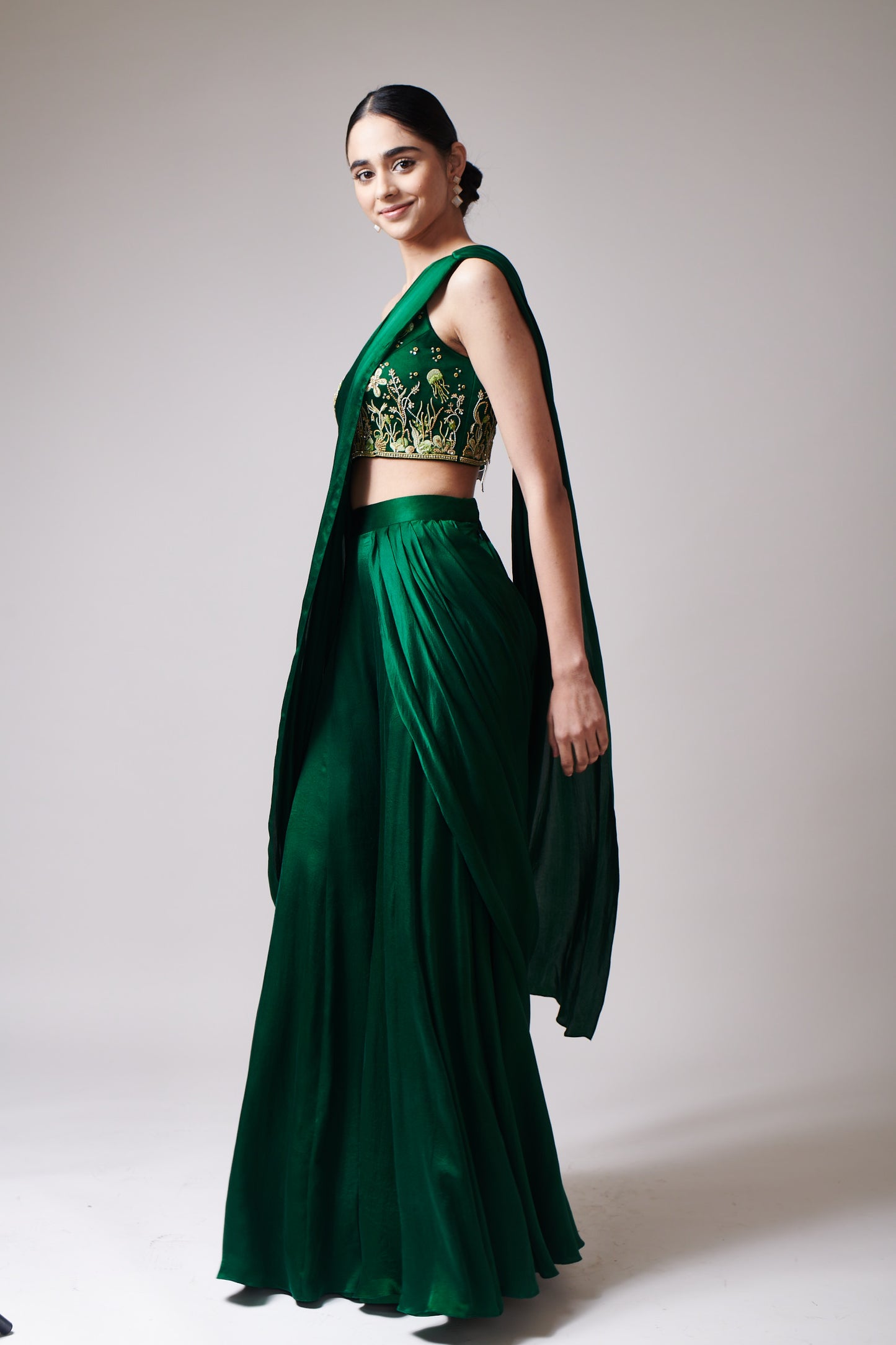 Emerald Grace Drape Saree