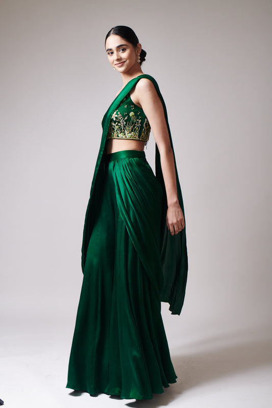 Emerald Grace Drape Saree