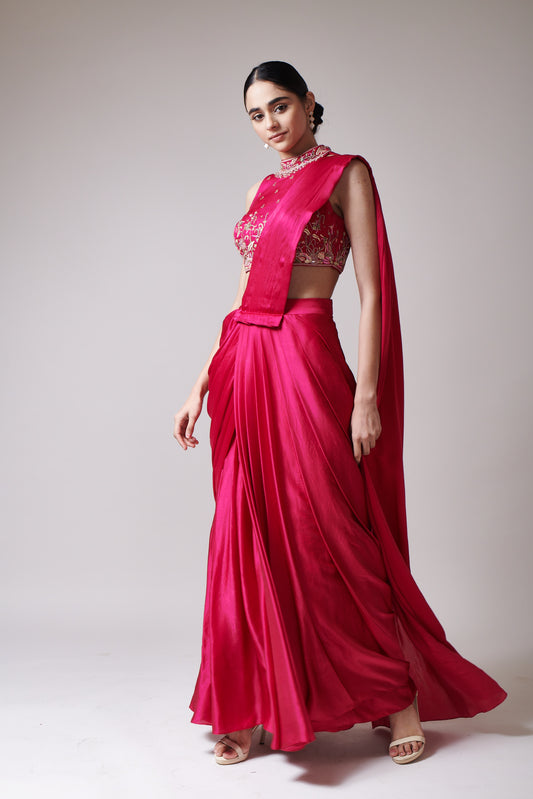 Fuchsia Reverie Drape Saree