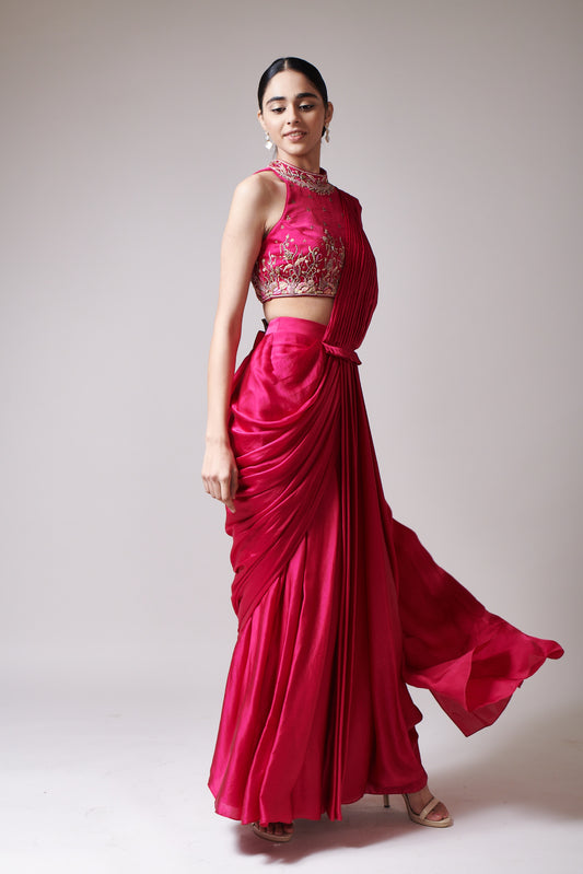 Fuchsia Reverie Drape Saree