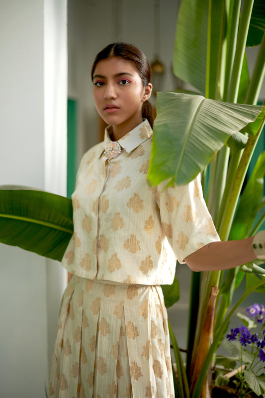 Ivory Bamboo Brocade Co-ord Set