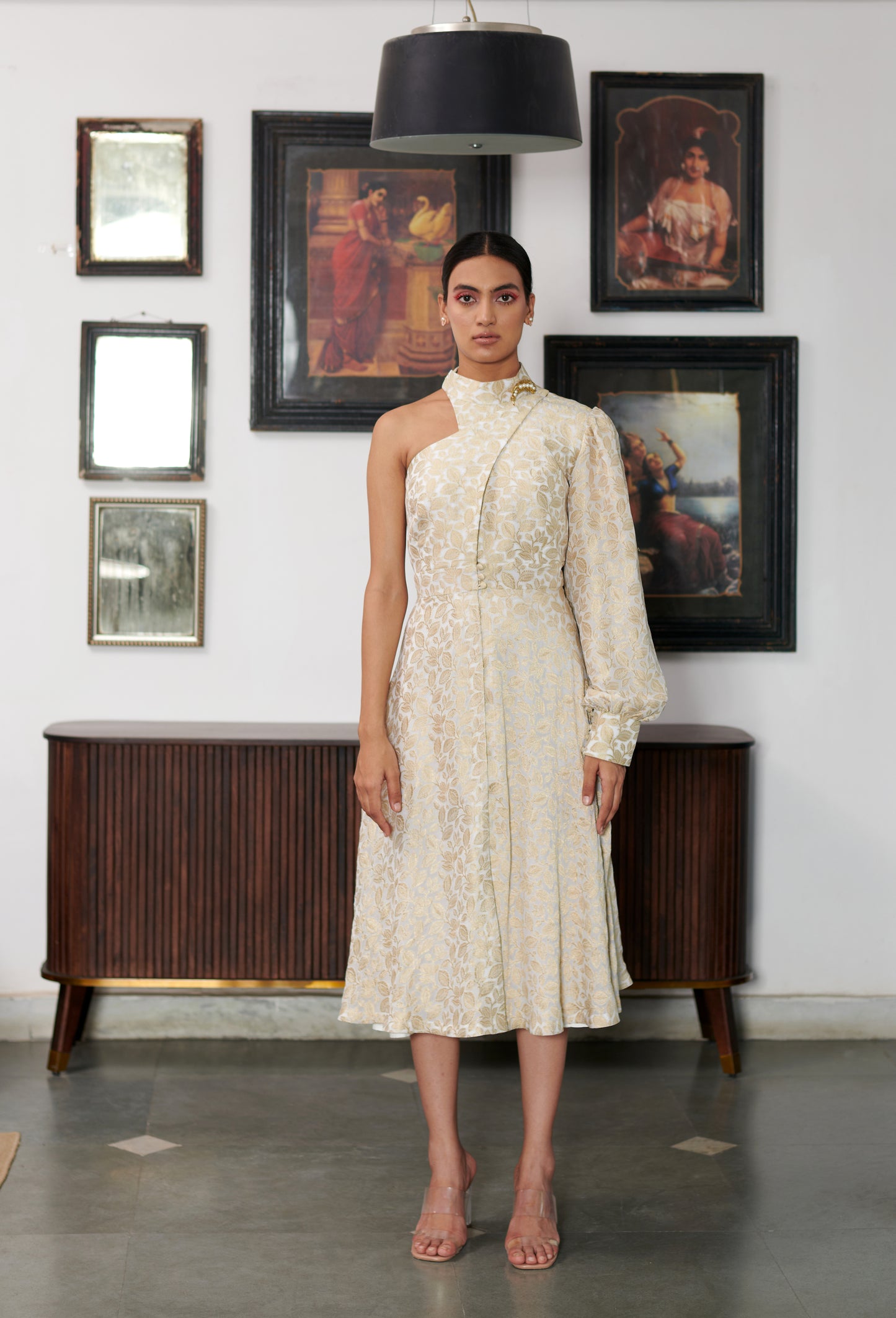 Ivory Munga Brocade Dress