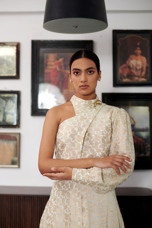 Ivory Munga Brocade Dress