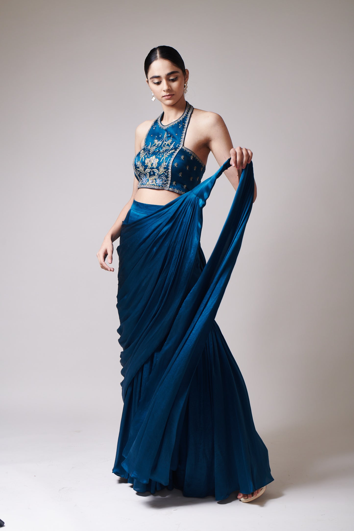 Teal Elegance Drape Saree
