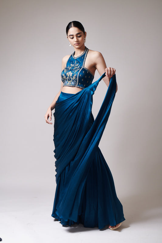 Teal Elegance Drape Saree