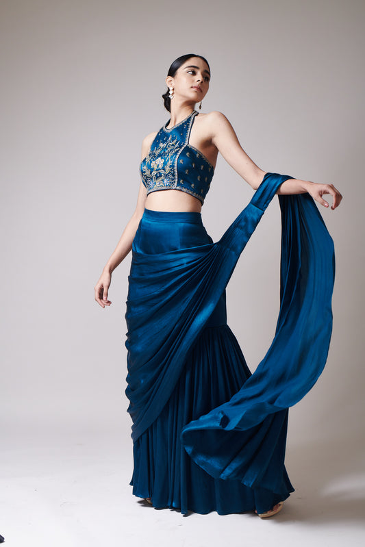 Teal Elegance Drape Saree
