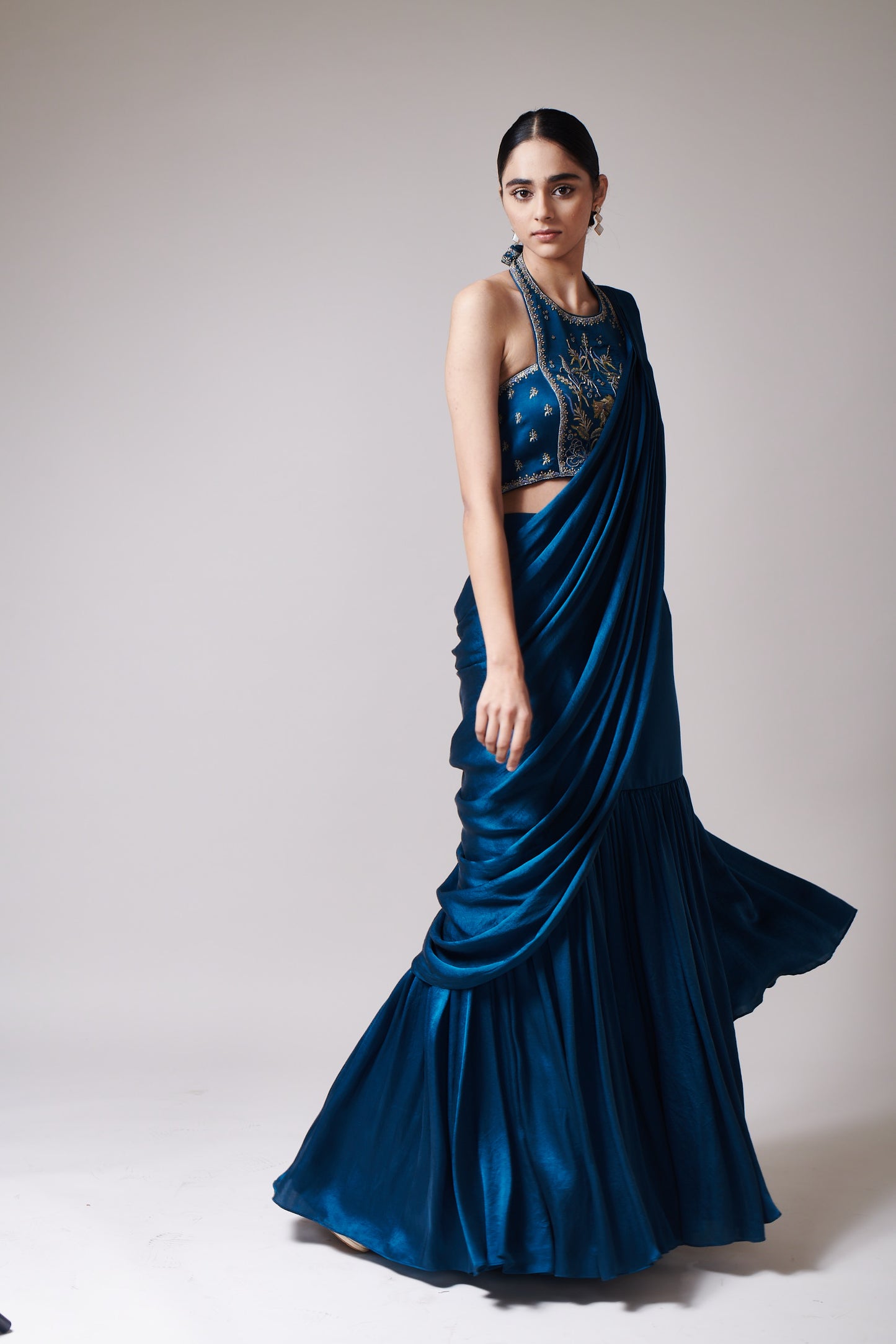 Teal Elegance Drape Saree