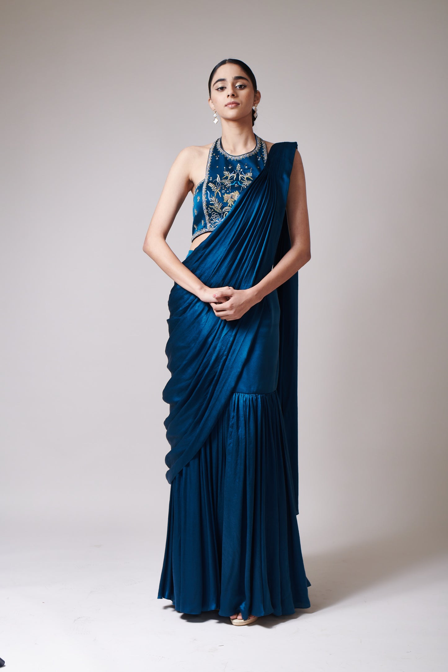 Teal Elegance Drape Saree