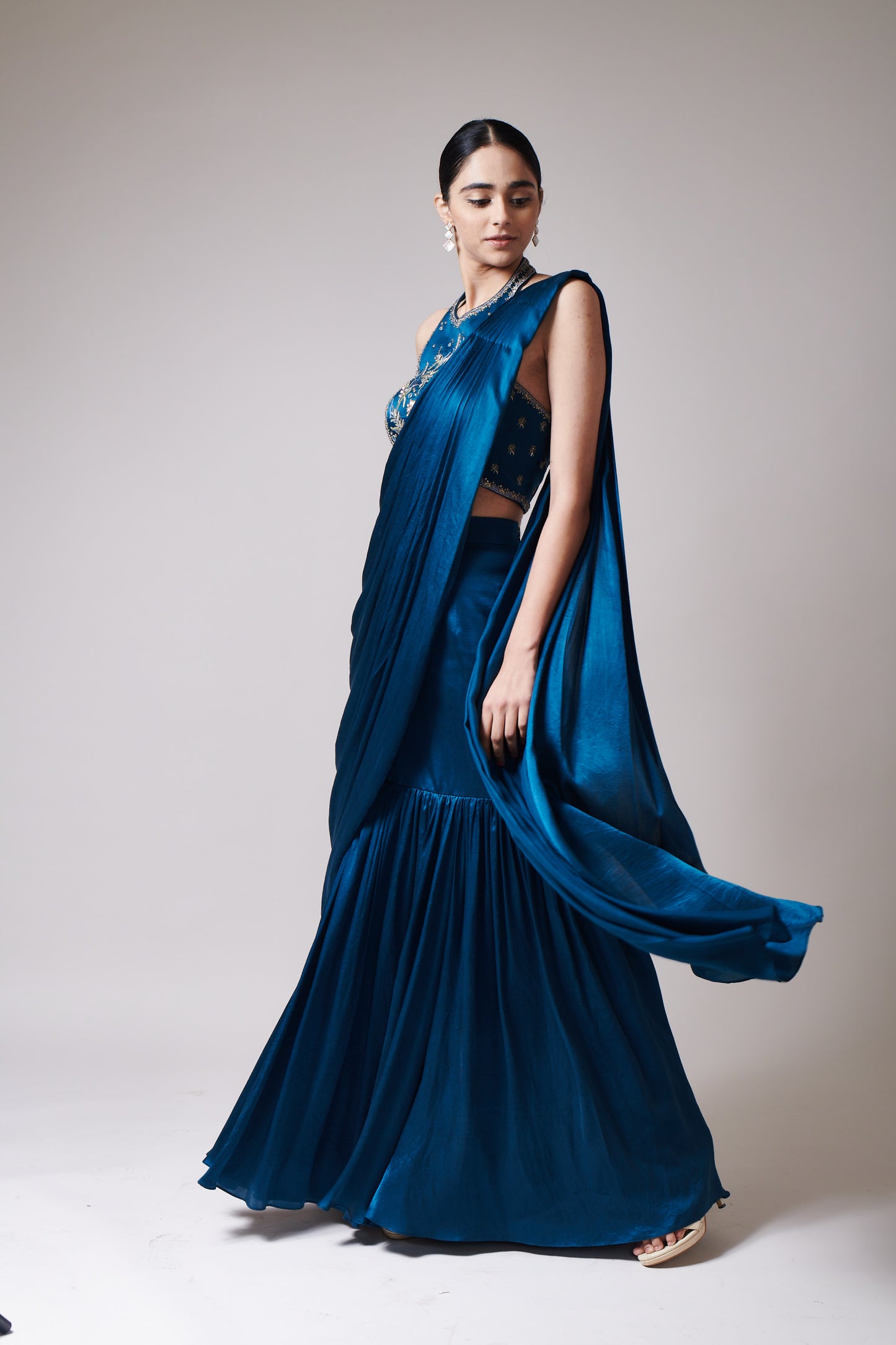 Teal Elegance Drape Saree