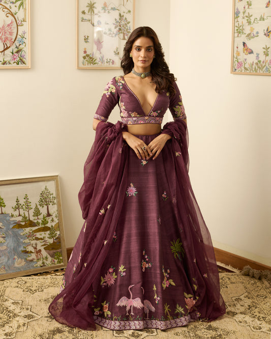 Winterline Stork Lehenga