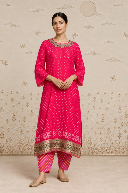 Gulrukh Bandhani Kaftan Set