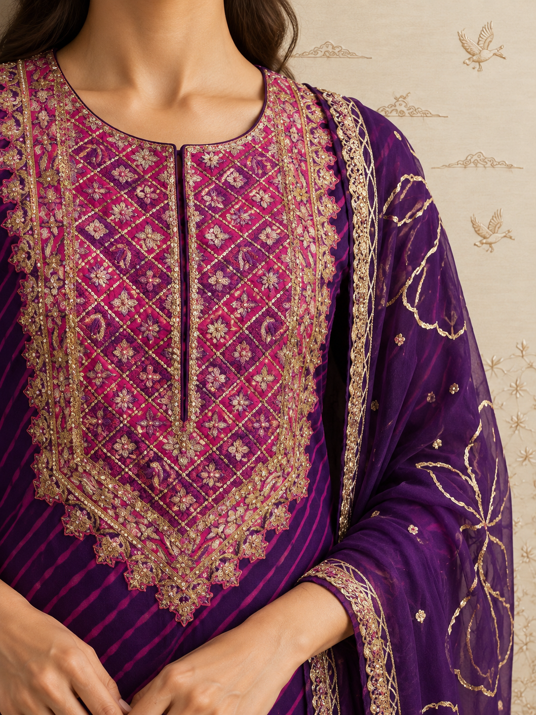 Gulnaar Leheriya Kurta Set