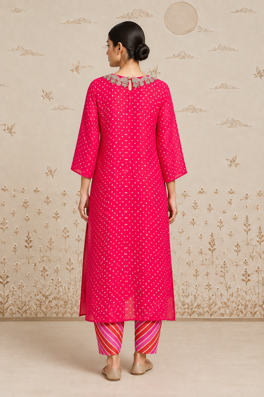 Gulrukh Bandhani Kaftan Set