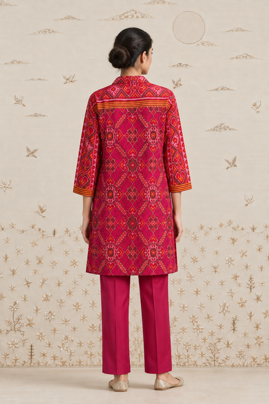 Crimson Ikat Kurta Set