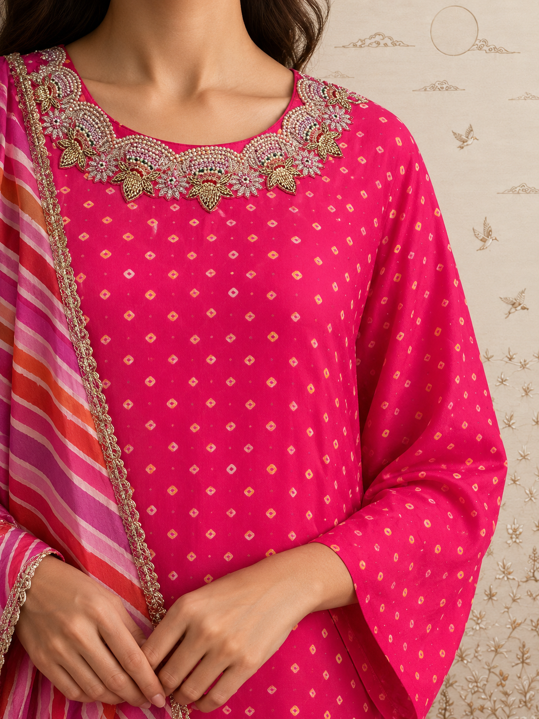 Gulrukh Bandhani Kaftan Set