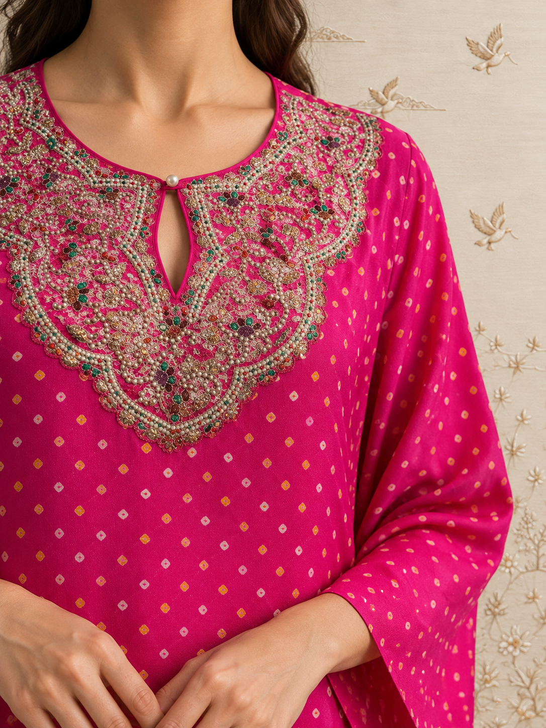 Gulab Bandhani Leheriya Kaftan