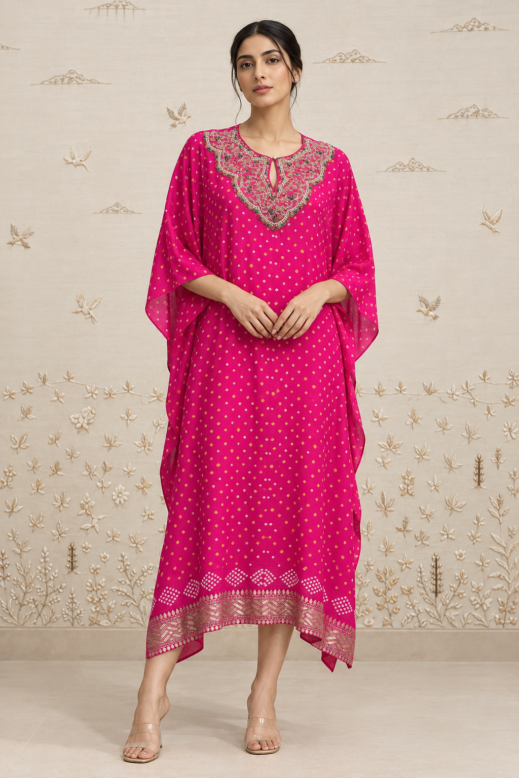 Gulab Bandhani Leheriya Kaftan