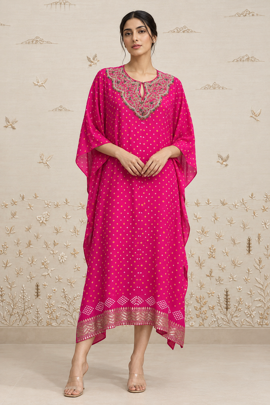 Gulab Bandhani Leheriya Kaftan