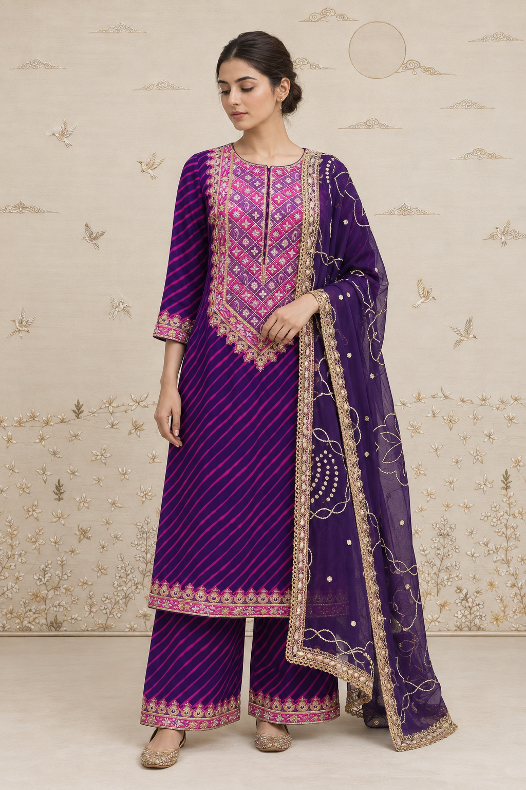 Gulnaar Leheriya Kurta Set
