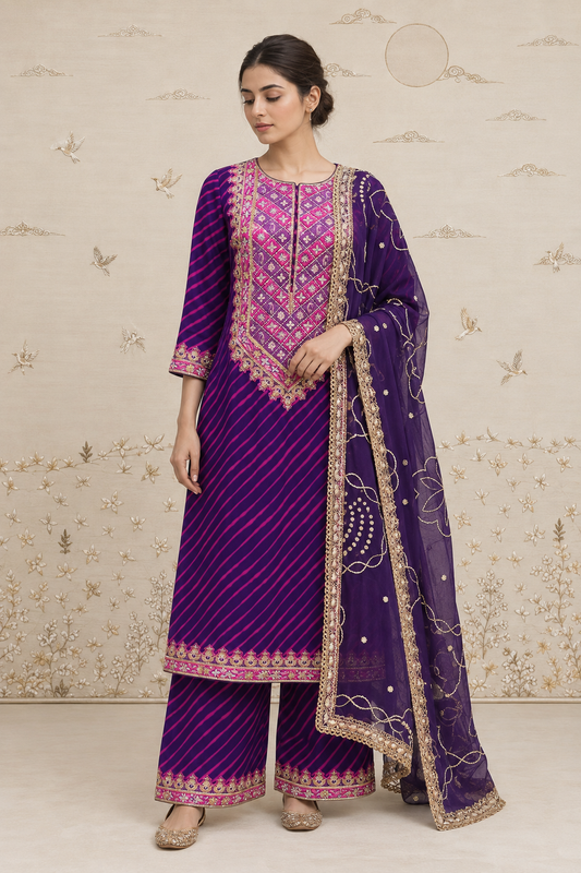 Gulnaar Leheriya Kurta Set