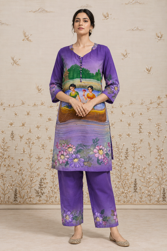 Rangprava Hand-Painted Silk Kurta Set