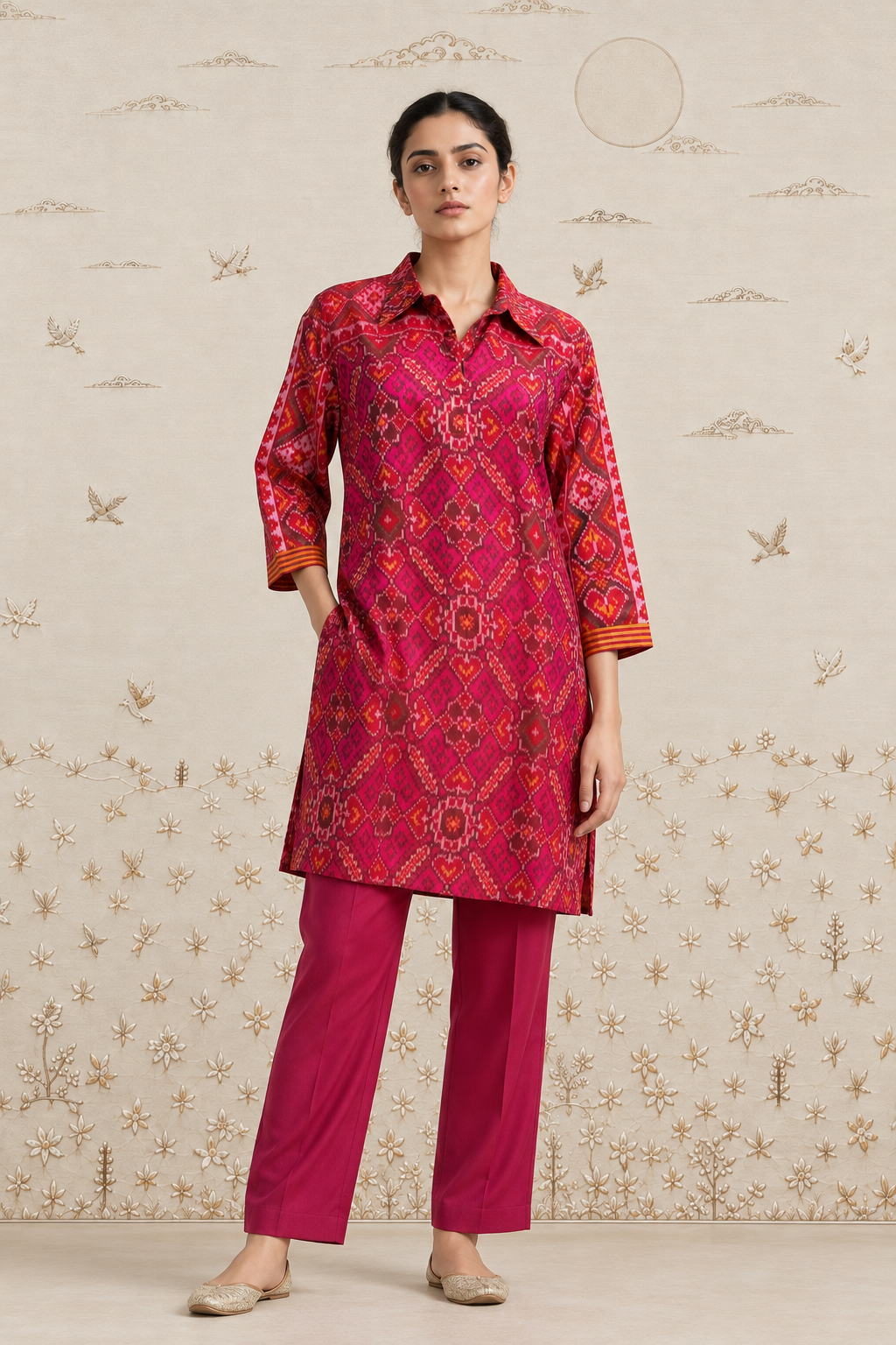 Crimson Ikat Kurta Set