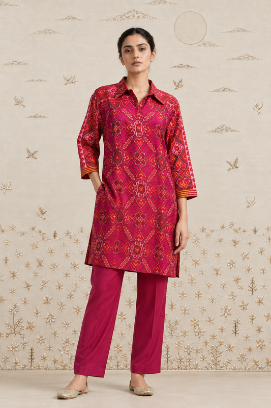 Crimson Ikat Kurta Set