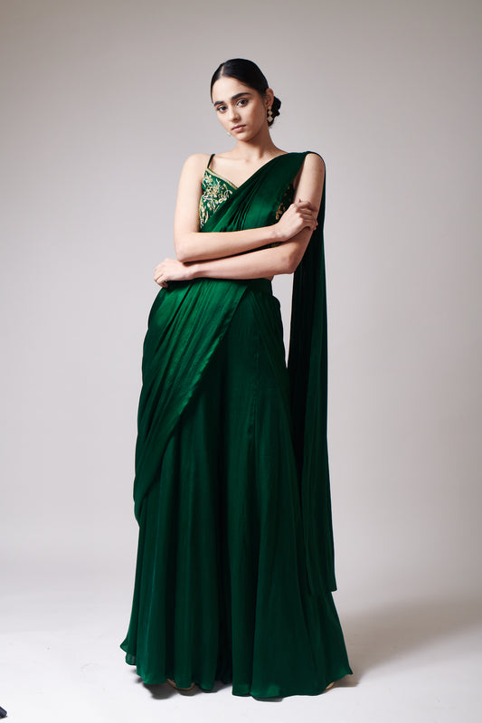 Emerald Grace Drape Saree