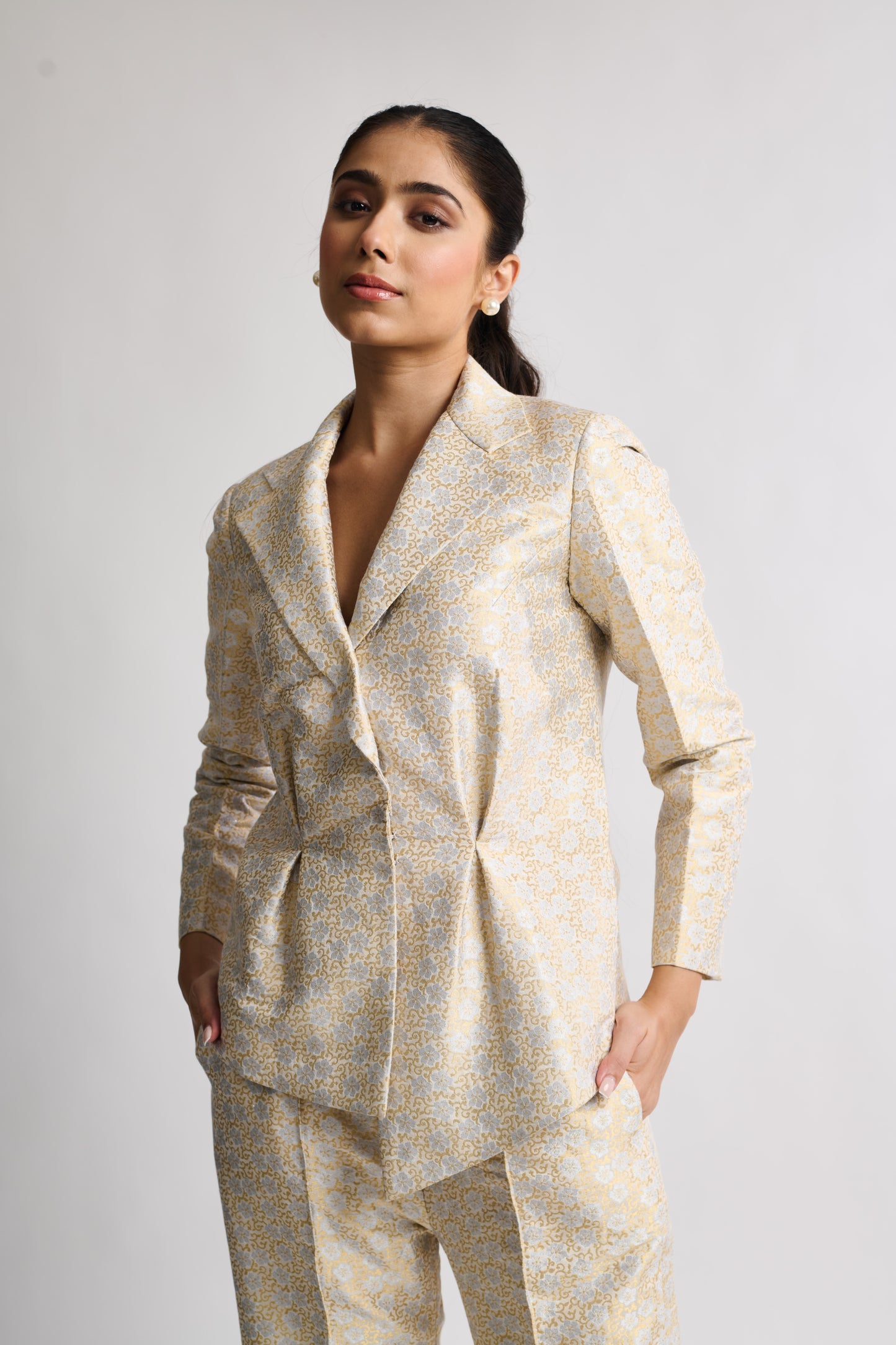 Ivory Rosette Brocade Suit